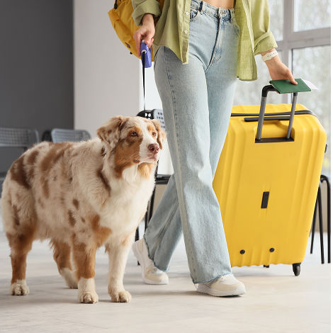 Información para viajar con mascotas y animales de asistencia.